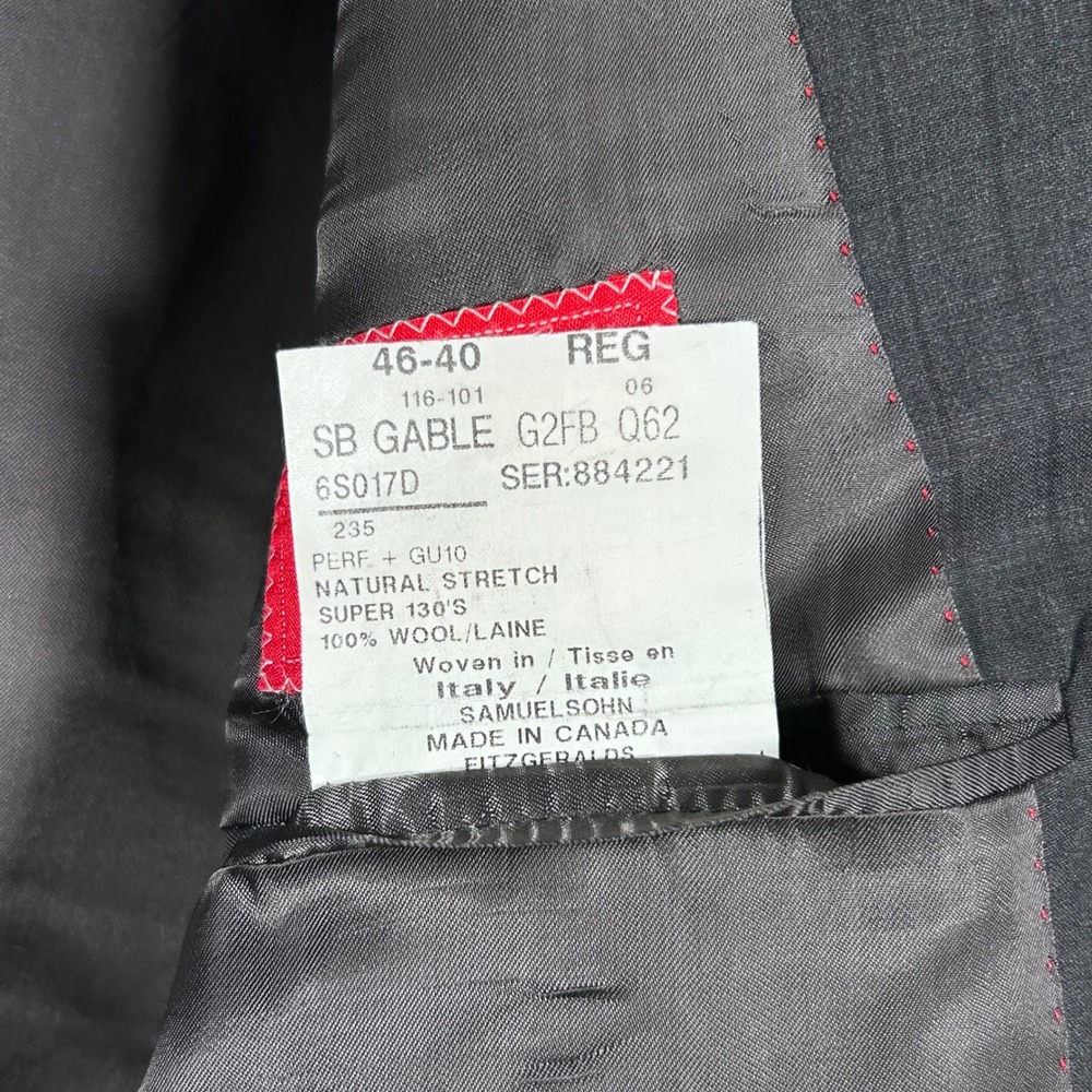 Samuelsohn Suit 2 PC Grey Pinstripe Guabello Super 130 Wool 46R 39x27 Made Italy - Picture 5 of 16
